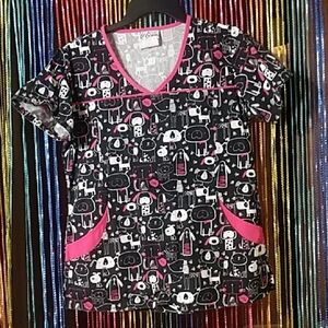 Uniform Advantage Black and Pink Patterned Scrub Top